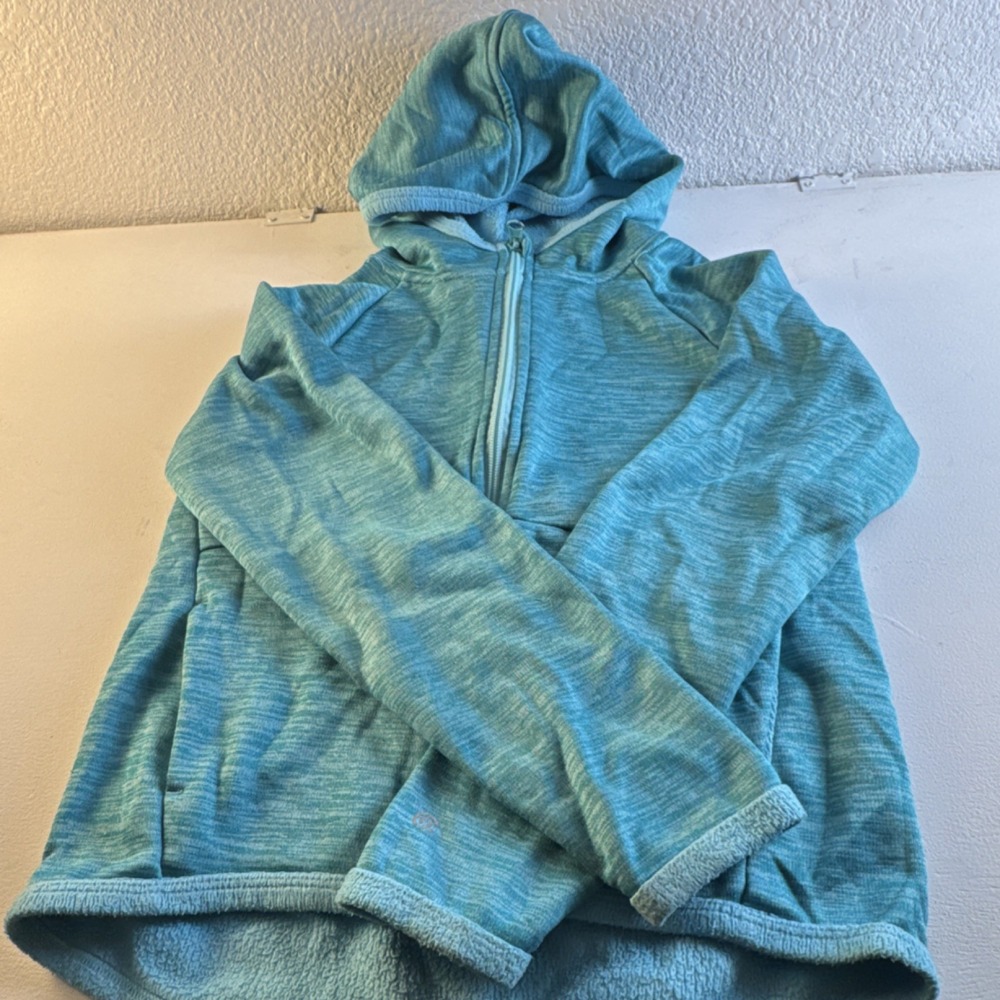 Champion Girls Full Zip Fleece Hoodie Blue M 7-8 Heathered Long Sleeve Hooded